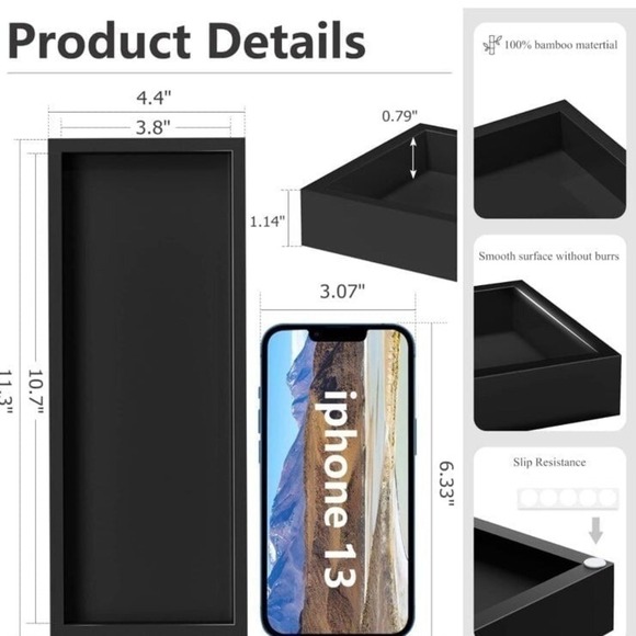 New Bathroom Vanity Tray Bamboo - for Counter Wood Small Decorative Tray, Dresse - Picture 4 of 10